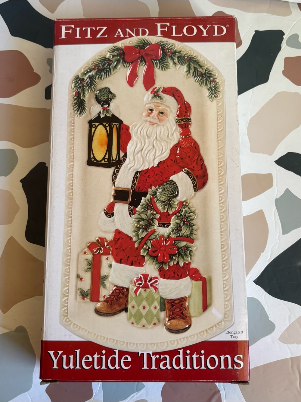 Fitz and Floyd Red, “Yuletide Traditions” Elongated Santa Holiday Serving Tray